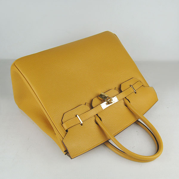 High Quality Fake Hermes 35CM Embossed Veins Leather Bag Yellow 6089